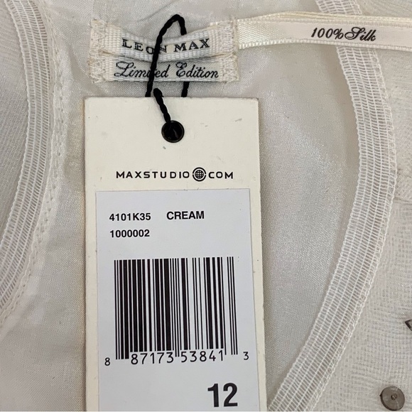 NWT Max Studio Women's White 100% Silk Sleeveless Beaded Blouse Top Size 12 - Picture 12 of 12